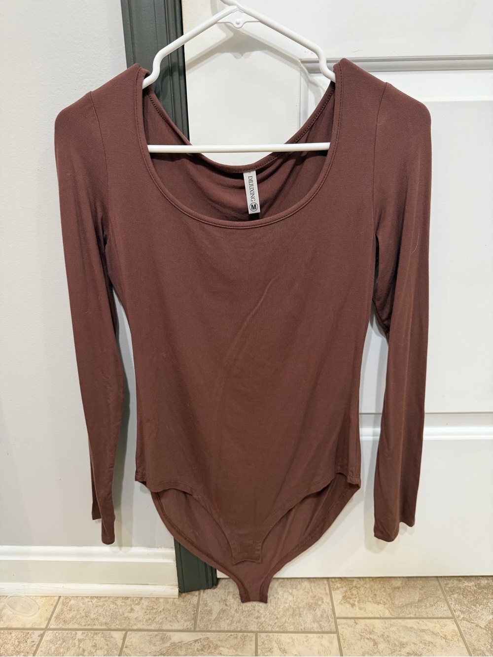 Long Sleeve Scoop Neck Bodysuit - Brown